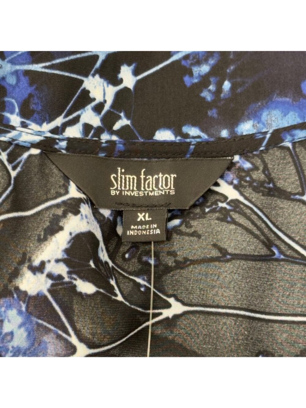 Slim Factor By Investments Womens Blue Floral V-Neck Pullover Blouse SZ XL NEW - Picture 2 of 13